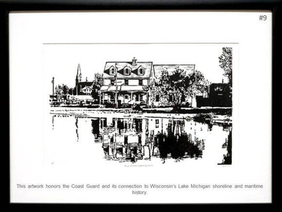Framed print featuring original Coast Guard artwork inspired by Wisconsin Lake Michigan maritime history by PK for FISHSTKS.