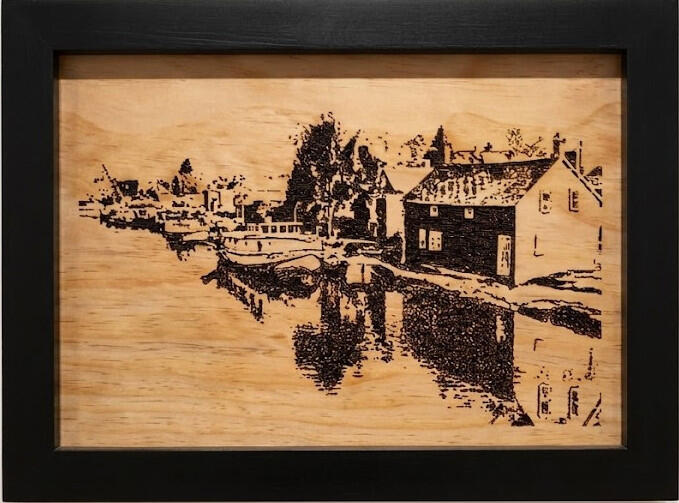 Custom wood plaque by FISHSTKS.com featuring original Wisconsin maritime artwork inspired by Lake Michigan shoreline communities and local harbor history.