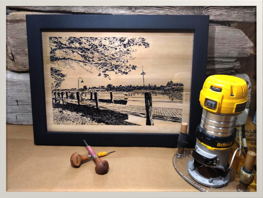 Handmade custom wood plaque by FISHSTKS.com featuring original Wisconsin artwork, local landmark imagery, and a finished decorative display style.