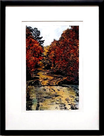 Original Wisconsin artwork by Pk at FISHSTKS.com inspired by Door County’s famous winding road, Curvy WIS 42 near Northport, with autumn color and Midwest lakeshore scenery.