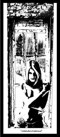 Solitude’s Embrace, original fine-art figure study by Pk at FISHSTKS.com set in a shadowed old stone interior.